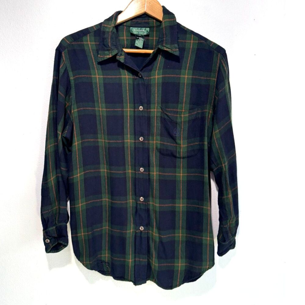 LRL button up shirt tartan plaid flannel sleeve classic winter casual women M